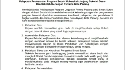 Edaran Terbaru Dinas Pendidikan Kota Padang Tentang Aturan Absensi Siswa dan Guru
