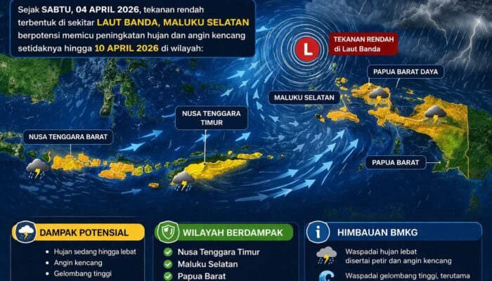 BMKG Peringatkan Tekanan Rendah di Laut Banda Picu Cuaca Ekstrem hingga 10 April 2026